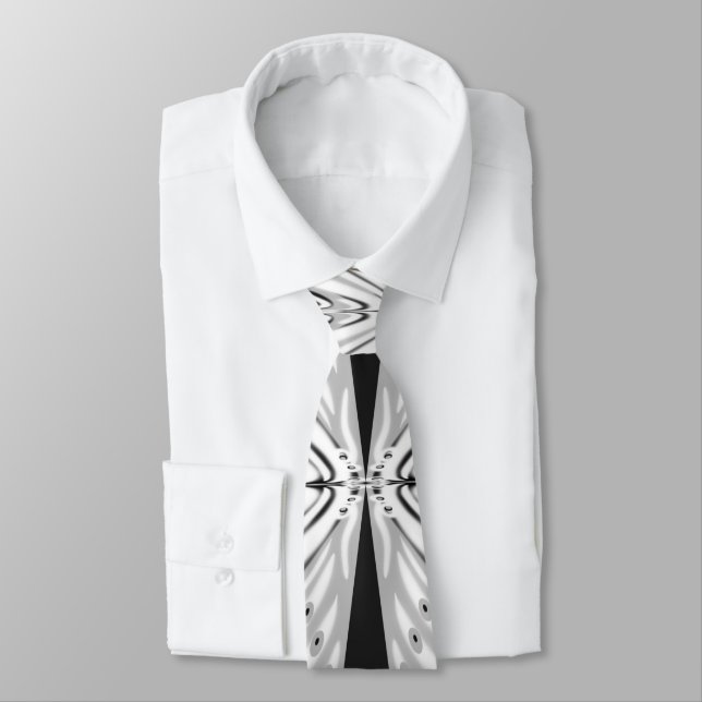 Grey Black And White Butterfly Winged Abstract Tie (Tied)