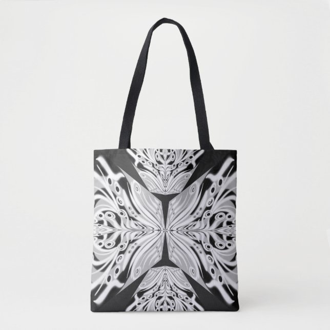 Grey Black And White Butterfly Winged Abstract Tote Bag (Front)