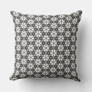 Grey, Black and White Floral Cushion