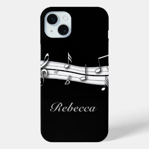 Grey black and white musical notes score iPhone 15 mini case