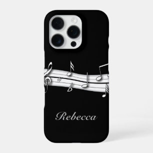 Grey black and white musical notes score iPhone 16 pro case