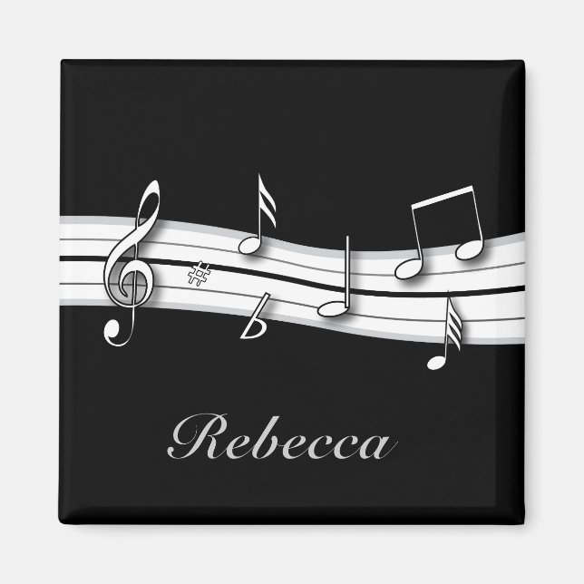 Grey black and white musical notes score magnet (Front)