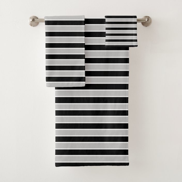 Grey, Black and White Stripes Bath Towel Set Zazzle.co.uk