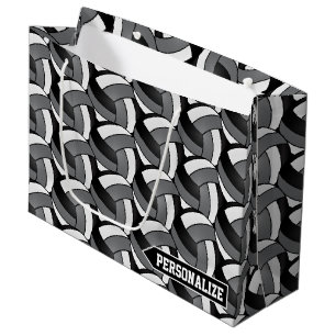 Grey, Black and White Volleyball - Personalise Large Gift Bag