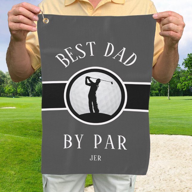 Grey Black Best Dad By Par Personalised  Golf Towel (Creator Uploaded)