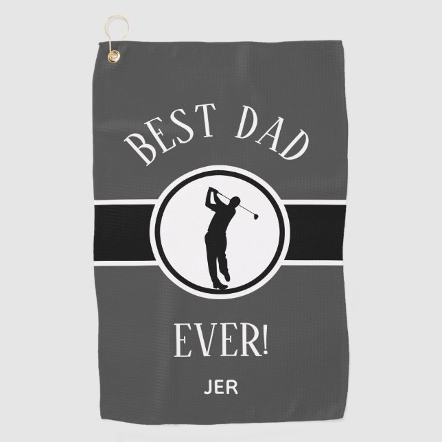 Grey Black Best Dad Ever Personalised Golfer Golf Towel (Front)