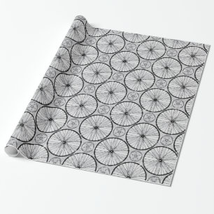 Grey Black - Bike Wheels Pattern Wrapping Paper