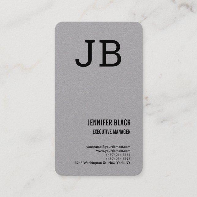Grey Black Bold Monogram Minimalist Modern Plain Business Card (Front)