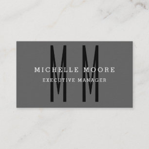 Grey Black Bold Monogram Minimalist Plain Simple Business Card