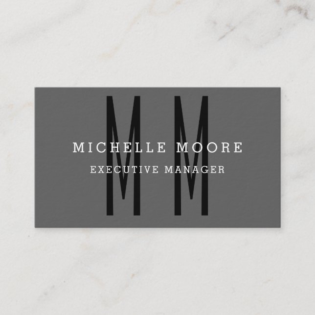 Grey Black Bold Monogram Minimalist Plain Simple Business Card (Front)