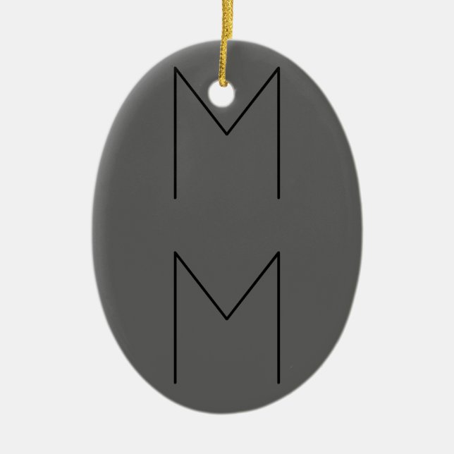 Grey Black Bold Monogram Modern Initials Ceramic Tree Decoration (Front)