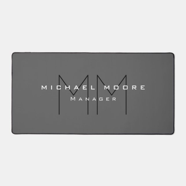 Grey Black Bold Monogram Modern Minimalist Desk Mat (Front)