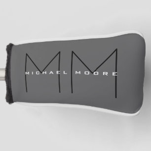 Grey Black Bold Monogram Modern Minimalist Golf Head Cover