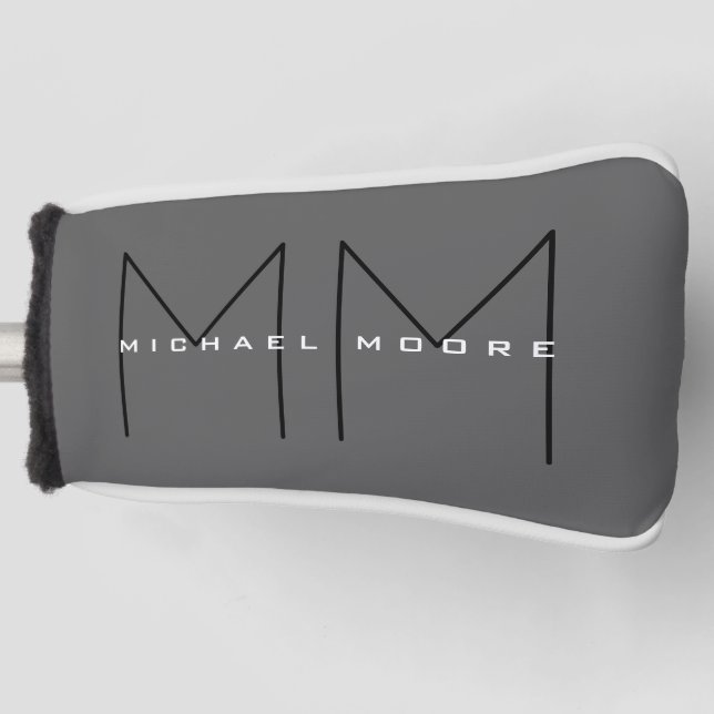 Grey Black Bold Monogram Modern Minimalist Golf Head Cover (Front)