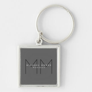 Grey Black Bold Monogram Modern Minimalist Key Ring