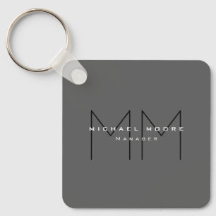 Grey Black Bold Monogram Modern Minimalist Key Ring