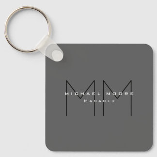 Grey Black Bold Monogram Modern Minimalist Key Ring