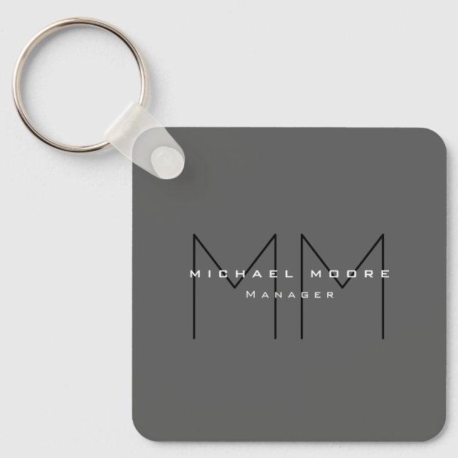 Grey Black Bold Monogram Modern Minimalist Key Ring (Front)