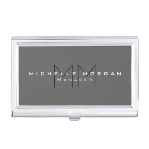 Grey Black Bold Monogram Modern Minimalist Name Business Card Holder