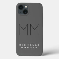 Grey Black Bold Monogram Modern Minimalist Name