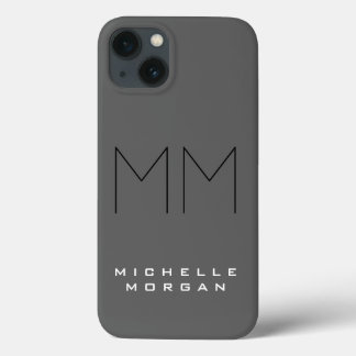Grey Black Bold Monogram Modern Minimalist Name iPhone 13 Case
