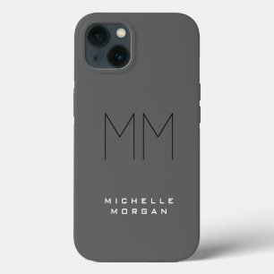 Grey Black Bold Monogram Modern Minimalist Name iPhone 13 Case