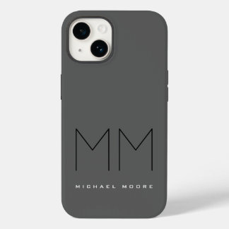 Grey Black Bold Monogram Modern Your Name Initials Case-Mate iPhone 14 Case