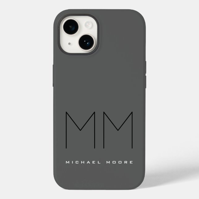 Grey Black Bold Monogram Modern Your Name Initials Case-Mate iPhone Case (Back)