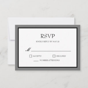 Grey Black Border Block Wedding RSVP Response Card