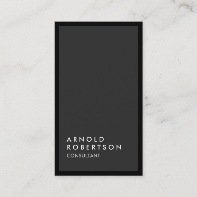 Grey Black Border Vertical Unique Business Card (Front)