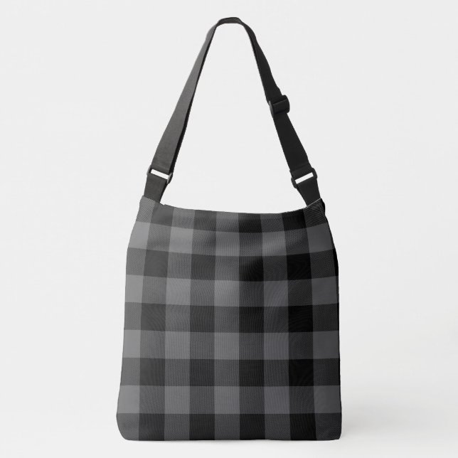 Grey Black Buffalo Plaid Crossbody Bag (Front)