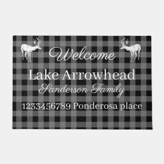 Grey Black Buffaloe Check deer  address  Doormat