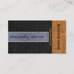Grey & Black Burlap Linen Rustic Jute Business Card