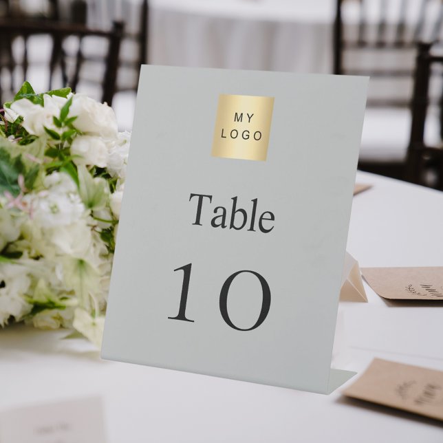 Grey black business logo table number pedestal sign (Creator Uploaded)