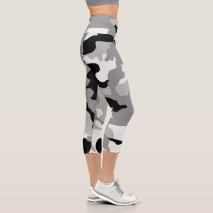 Grey & Black Camo High Waisted Capri Leggings