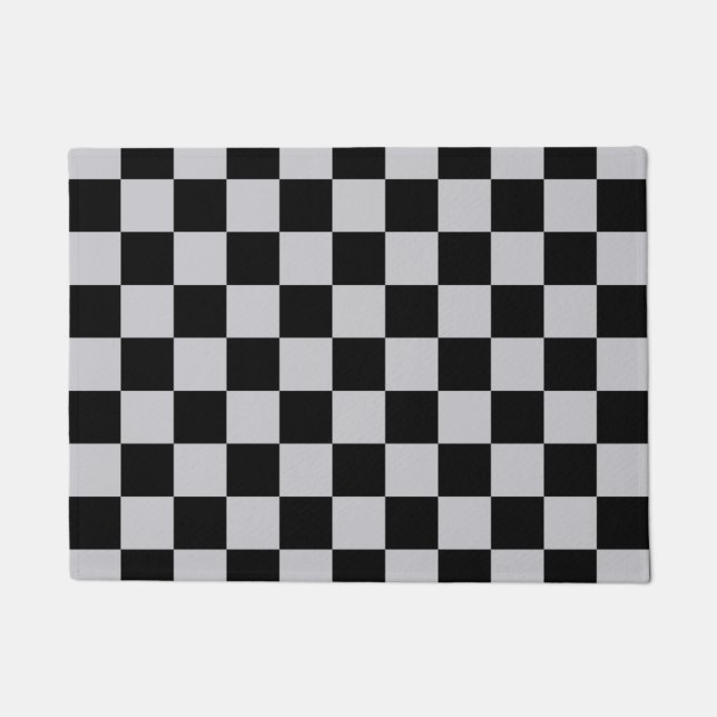 Grey Black Check Pattern Design Doormat (Front)