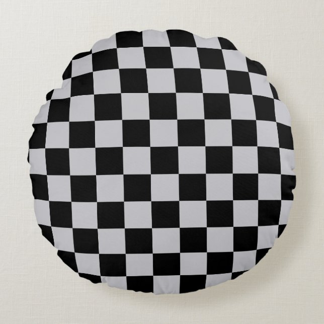 Grey Black Check Pattern Design Round Cushion (Front)