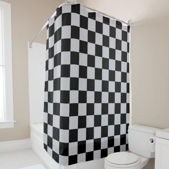 Grey Black Check Pattern Design Shower Curtain (Creator Uploaded)