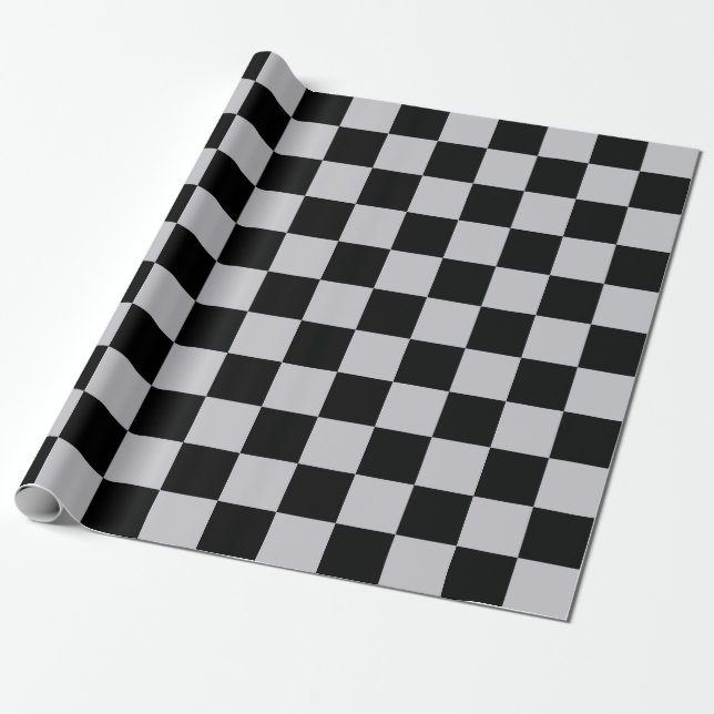 Grey Black Check Pattern Design Wrapping Paper (Unrolled)
