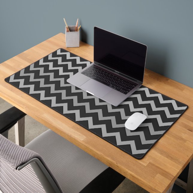 Grey black Chevron Cool retro pattern Desk Mat (Office 2)