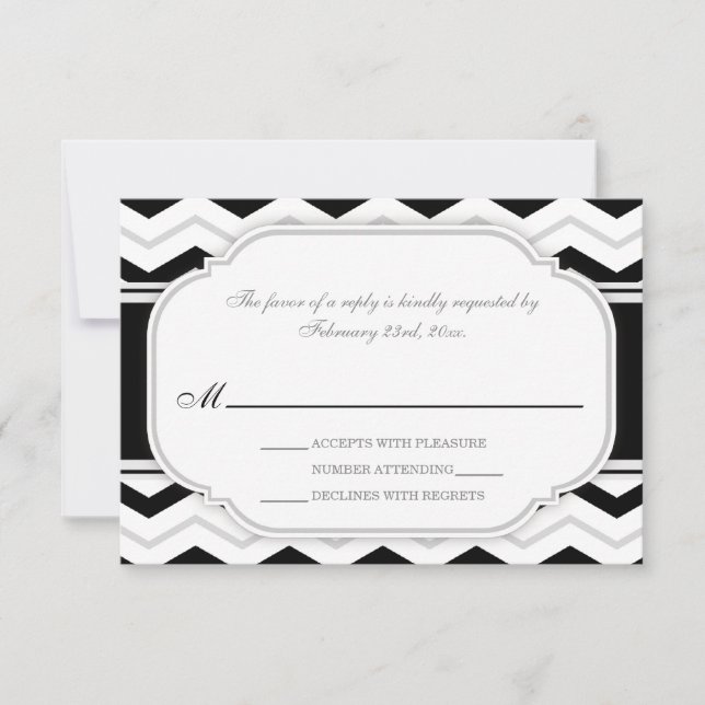 Grey & Black Chevron Wedding Reception RSVP Cards (Front)