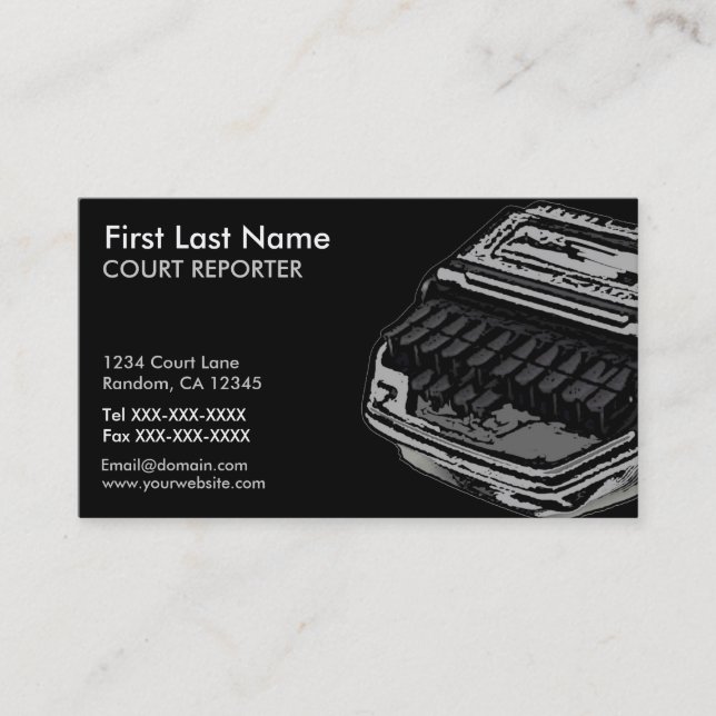 Grey black court reporter custom business cards (Front)