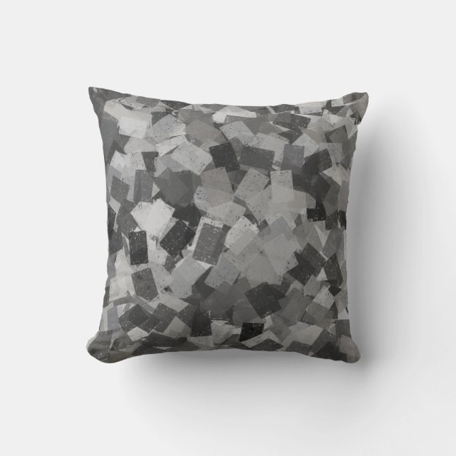 Grey Black Cubism Abstract Pattern Cushion (Front)