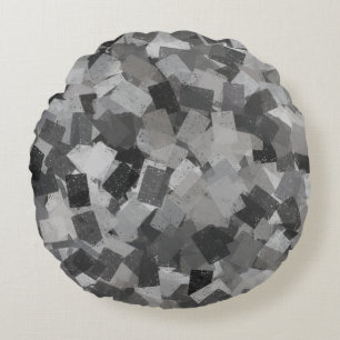 Grey Black Cubism Abstract Pattern Round Cushion