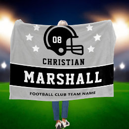 Grey Black Custom Football Name Number Fleece Blanket
