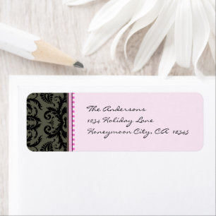 Grey & Black Damask Dots Pale Pink Address Labels