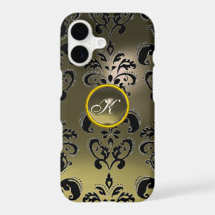 GREY BLACK DAMASK GEMSTONE MONOGRAM Floral