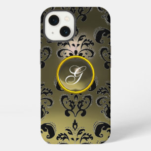 GREY BLACK DAMASK GEMSTONE MONOGRAM Floral iPhone 13 Case