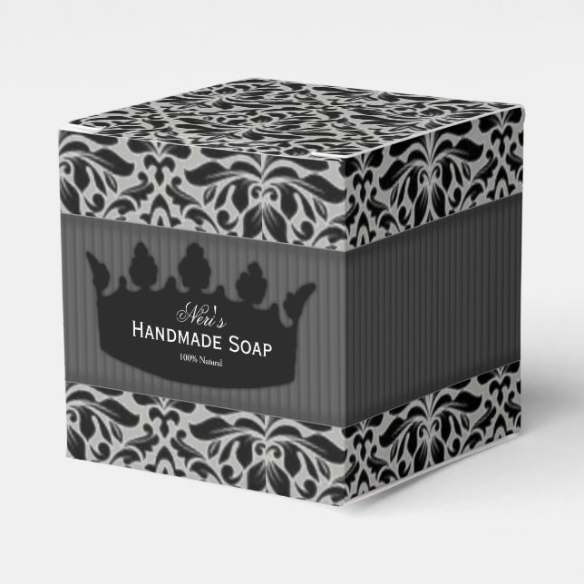 Grey & Black Damasks Handmade Soap Favour Box (Front Side)