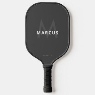 Grey Black Dark Simple Modern Monogram Pickleball Paddle